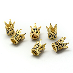 Golden Rack Plating Brass Cubic Zirconia Beads, Long-Lasting Plated, Crown, Golden, 12x10x10mm, Hole: 1.5mm