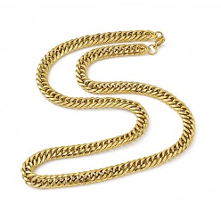 Golden Vacuum Plating 201 Stainless Steel Cuban Link Chain Necklace with 304 Stainless Steel Clasps for Men Women, Golden, 23.82 inch(60.5cm), Link: 11x8.5x2mm