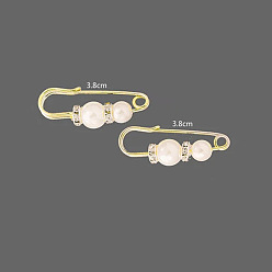 Antique White Imitation Pearl Safety Pin Brooches, Alloy Rhinestone Waist Pants Extender for Women, Golden, Antique White, 38mm