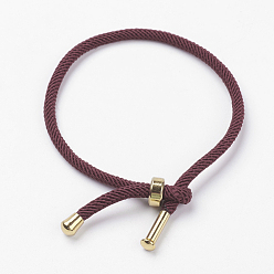Brown Cotton Twisted Cord Bracelet Making, with Stainless Steel Findings, Golden, Brown, 9 inch~9-7/8 inch(23~25cm), 3mm