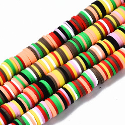 Разноцветный Полимерной глины ручной работы бисер нитей, для поделок ювелирных изделий, Heishi бусы, Диск / плоские круглые, красочный, 8x0.5~1 мм, отверстие : 2 мм, около 350~387 шт / нитка, 15.75 дюйм ~ 16.14 дюйм (40~41 см)