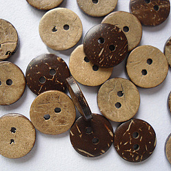 BurlyWood 2-Hole Buttons in Round Shape, Coconut Button, BurlyWood, about 15mm in diameter, about 100pcs/bag