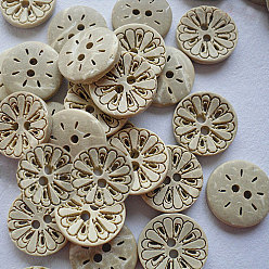 BurlyWood Carved Buttons with 2-Hole in Round Shape for Kids, Coconut Button, BurlyWood, 13mm