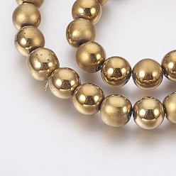 Golden Plated Electroplate Non-Magnetic Synthetic Hematite Beads Strands, Polished, Frosted, Round, Golden Plated, 12mm, Hole: 1.4mm, about 35pcs/strand, 15.7 inch(40cm)