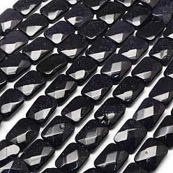 Blue Goldstone Synthetic Blue Goldstone Beads Strands, Faceted, Rectangle, 16x12~13x5~6mm, Hole: 1mm, about 13pcs/strand, 8.26 inch