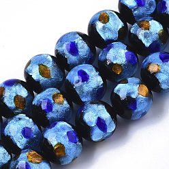 Royal Blue Handmade Silver Foil Lampwork Beads Strands, Round, Royal Blue, 11.5~12.5x11~12mm, Hole: 1mm, about 40pcs/Strand, 17.72 inch