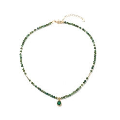 Verde Collar con colgante de lágrima de circonita cúbica con cadenas de cuentas de cuarzo esmeralda natural, joyas de piedras preciosas para mujeres, verde, 16.06 pulgada (40.8 cm)