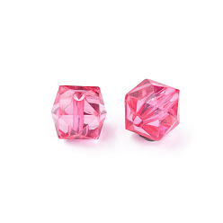 Rose Chaud Perles acryliques transparentes, facette, cube, rose chaud, 10x11x11mm, Trou: 2mm, environ670 pcs / 500 g