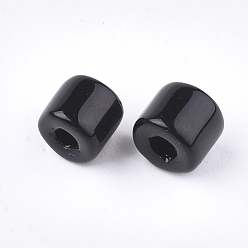 Negro Canutillos de cristal opaco, agujero redondo, negro, 7~7.5x6~6.5 mm, agujero: 2.5 mm, sobre 800 unidades / bolsa