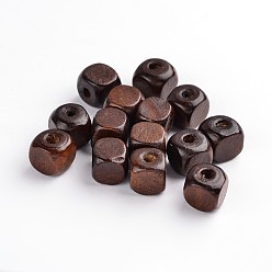 Brun De Noix De Coco Perles de bois naturel teintes, cube, Gentil pour le collier de jour des enfants faisant, sans plomb, brun coco, 10mm, Trou: 3.5mm, environ2200 pcs / 1000 g