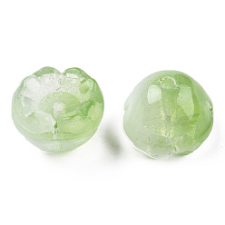 Verde Claro Perlas de vidrio pintado en aerosol transparente, flor, verde claro, 9x13x13 mm, agujero: 1.6 mm