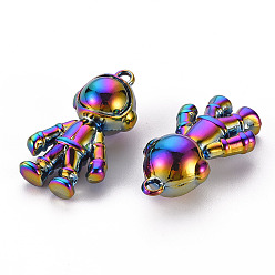 Rainbow Color Alloy Pendants, Cadmium Free & Nickel Free & Lead Free, Spaceman, Rainbow Color, 32x18x12mm, Hole: 2mm