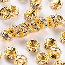 Crystal Brass Rhinestone Spacer Beads, Grade AAA, Straight Flange, Nickel Free, Golden Metal Color, Rondelle, Crystal, 5x2.5mm, Hole: 1mm
