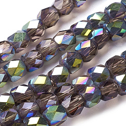 Purple Electroplate Glass Beads Strands, Half Rainbow Plated, Faceted, Cube, Purple, 4x4x4mm, Hole: 1mm, about 100pcs/strand, 15.7 inch