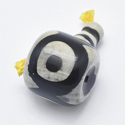 Noir Agate naturelle de dzi, 3 perles trou gourou, perles t-percées, pour la fabrication de bijoux bouddhiste, noir, 30~31x21x19.5mm, Trou: 2mm