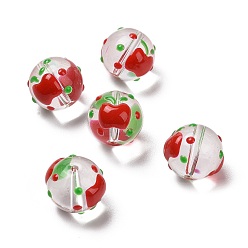 Red Handmade Glass Enamel Beads Strands, Round with Apple, Red, 13x12mm, Hole: 1.2mm, about 30pcs/strand