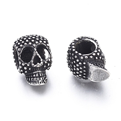 Antique Silver Halloween 304 Stainless Steel European Beads, Large Hole Beads, Skull Head, Antique Silver, 16x10x11mm, Hole: 6mm