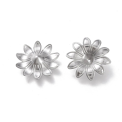 Stainless Steel Color 304 Stainless Steel Bead Caps, Multi-Petal, No Hole/Undrilled, Flower, Stainless Steel Color, 18x18x4mm