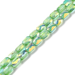 Светло-зеленый Прозрачные стеклянные бусины гальваническим пряди, AB цвет, прямоугольник граненый, светло-зеленый, 7x4.5x3.5 мм, отверстие : 1.2 мм, около 77~71 шт / нитка, 21.06''~22.44'' (53.5~57 см)