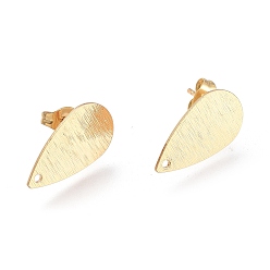 Real 18K Gold Plated Brass Stud Earring Findings,  with Ear Nuts, Earring Backs, Teardrop, Real 18K Gold Plated, 18.5x10.3x0.7mm, Hole: 1.2mm, Pin: 0.8mm