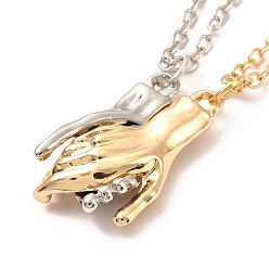 Platinum & Golden Rack Plating Alloy Hand Pendant Necklaces Sets, Magnetic Couples Necklaces, with Brass Cable Chain, Platinum & Golden, 22.24 inch(56.5cm), 2pcs/set