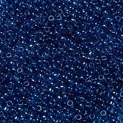 (1074) Deep Blue Lined Aqua Toho perles de rocaille rondes, perles de rocaille japonais, (1074) aqua doublé bleu profond, 11/0, 2.2mm, Trou: 0.8mm, environ5555 pcs / 50 g