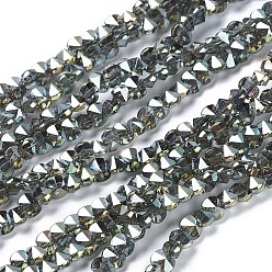 Dark Sea Green Electroplate Glass Beads Strands, Faceted, Rounded Rectangle, Full Rainbow Plated, Dark Sea Green, 3x4.5x3.5mm, Hole: 0.8mm, about 149pcs/strand, 17.32 inch(44cm)