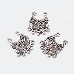 Antique Silver Tibetan Style Alloy Chandelier Components Links, Lead Free and Cadmium Free, Moon, Antique Silver, 23x20x2.5mm, Hole: 1.5mm