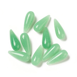 Verde Claro Cuentas puntiagudas de jade natural de Malasia, teñido, ningún agujero, lágrima, verde claro, 19~20.5x8~8.5 mm