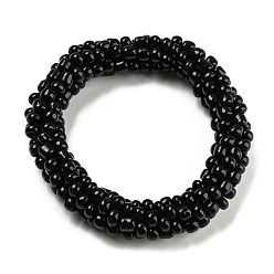 Negro Pulsera elástica trenzada con perlas de vidrio de ganchillo, pulsera nepel estilo boho, negro, diámetro interior: 1-3/4 pulgada (4.5 cm)