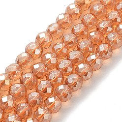 Plaqué D'or Rose Brins de perles de cristal de quartz synthétique galvanisées, facette, ronde, rose plaqué or, 8mm, Trou: 1mm, Environ 48 pcs/chapelet, 14.96''~15.16'' (38~38.5 cm)