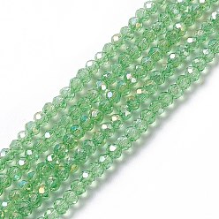 Зеленый лайм Стеклянные бусины с гальваническим покрытием , с покрытием AB цвета, граненые, шайба, зеленый лайм, 3x2 мм, отверстие : 0.5 мм, около 165~170 шт / нитка, 16.7 дюйм