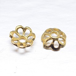 Real 18K Gold Plated Real 18K Gold Plated Multi-Petal Sterling Silver Bead Caps, Flower, Golden, 6x2.5mm, Hole: 1mm, about 200pcs/20g