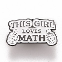 WhiteSmoke Word This Girl Loves Math Brooch, Thumb Alloy Badge for Backpack Clothes, Gunmetal, WhiteSmoke, 16x28.5x1.5mm, Pin: 1.2mm