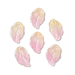 Pearl Pink Dyed & Heated Glass Pendants, Feather Leaf, Pearl Pink, 28x17x3.5mm, Hole: 1.2mm