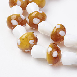 Pérou Brins de perles à chalumeau manuels, champignons, Pérou, 11.5~14.5x9~11mm, Trou: 1mm, à propos de 25pc / brin, 13.54 pouce (34.4 cm)