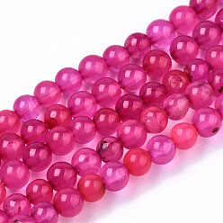 Deep Pink Natural Agate Beads Strands, Dyed, Round, Deep Pink, 4mm, Hole: 0.5mm, about 91~95pcs/strand, 14.57 inch~15.35 inch(37~39cm)