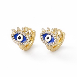 Blue Clear Cubic Zirconia Evil Eye Hoop Earrings with Enamel, Real 18K Gold Plated Brass Jewelry for Women, Lead Free & Cadmium Free, Blue, 11x13x12mm, Pin: 1mm