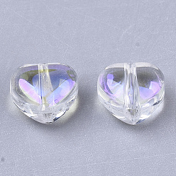 Clear AB Transparent Glass Beads, AB Color Plated, Heart, Clear AB, 6x6x4mm, Hole: 0.9mm
