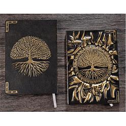 Antique Bronze 3D Embossed PU Leather Notebook, A5 Sun & Tree of Life Pattern Journal, for School Office Supplies, Antique Bronze, 215x145mm