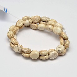 Creamy White Flat Oval Natural Magnesite Beads Strands, Creamy White, 10x8x4mm, Hole: 1mm, about 40pcs/strand, 15.6 inch