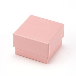 Pink Cardboard Jewelry Earring Boxes, with Black Sponge, for Jewelry Gift Packaging, Pink, 5x5x3.4cm