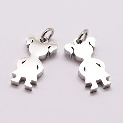 Stainless Steel Color 316 Surgical Stainless Steel Pendants, Girl Silhouette Pendants, Stainless Steel Color, 16x9x2mm, Hole: 3mm