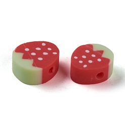 Rouge Perles en fimo faits à la main, fraise, rouge, 10~11x8~10x4.5mm, Trou: 1.6mm