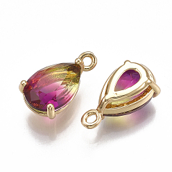 Colorful Glass Pendants, with Brass Findings, Faceted, teardrop, Golden, Colorful, 13x7x5mm, Hole: 1.2mm