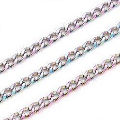 Rainbow Color Ion Plating(IP) 304 Stainless Steel Curb Chains, Twisted Chains, with Spool, Unwelded, Rainbow Color, 3mm, about 32.8 Feet(10m)/roll