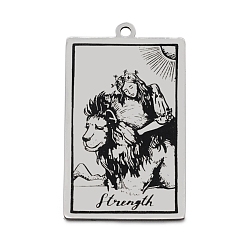 Stainless Steel Color 201 Stainless Steel Pendants, Laser Engraved Pattern, Tarot Card Pendants, Strength VIII, 40x24x1mm, Hole: 2mm