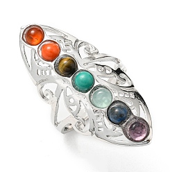 Platinum Natural Mixed Stone Butterfly Open Cuff Ring, Alloy Full Finger Wide Ring, Yoga Chakra Jewelry for Women, Platinum, US Size 8(18.1mm)