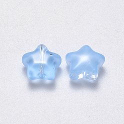 Light Sky Blue Transparent Glass Beads, Star, Light Sky Blue, 8x8.5x4mm, Hole: 1mm