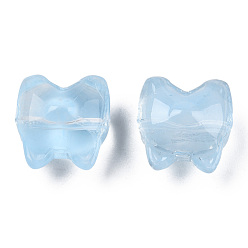 Bleu Ciel Perles de verre peintes par pulvérisation transparent, ours, bleu ciel, 13x13x9mm, Trou: 1.2mm